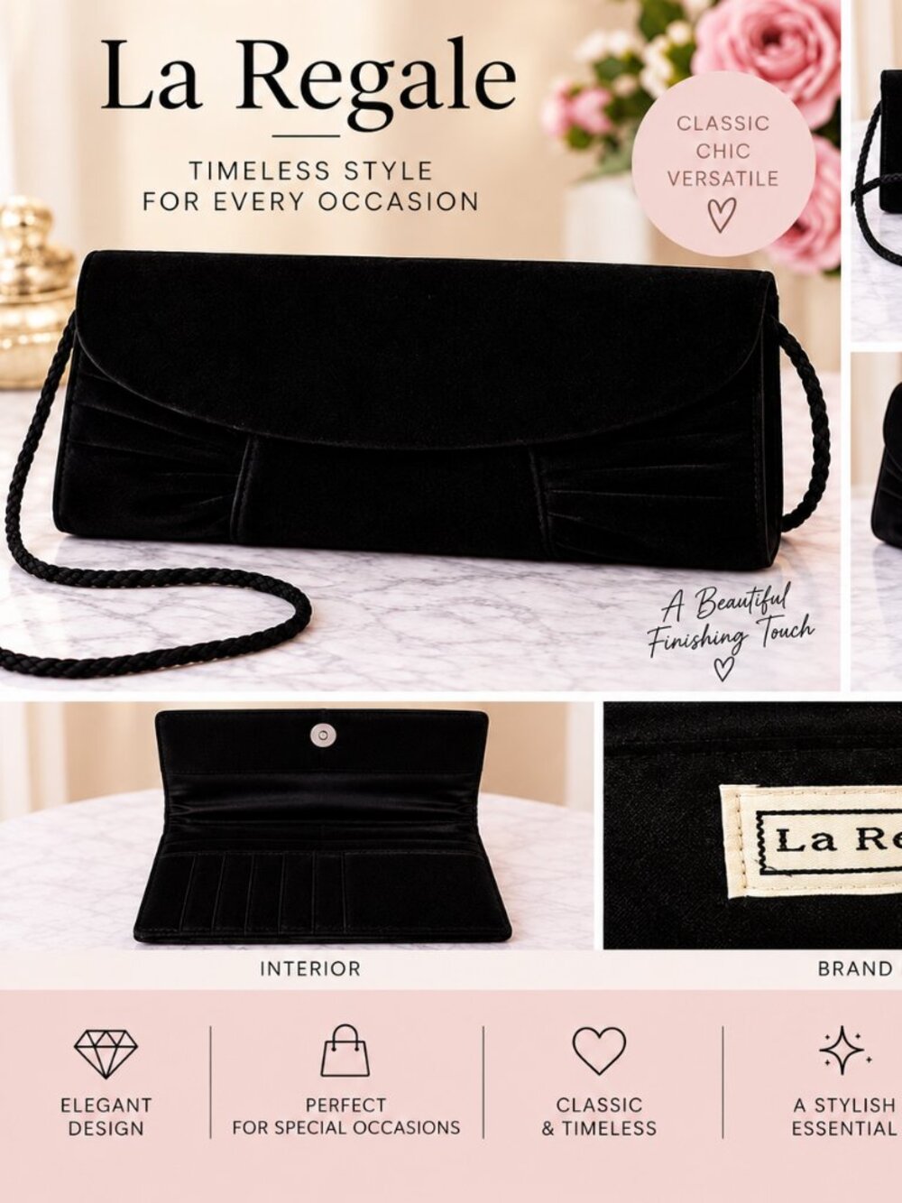 🖤 Elegant Black Clutch Bag – La Regale | Evening & Formal